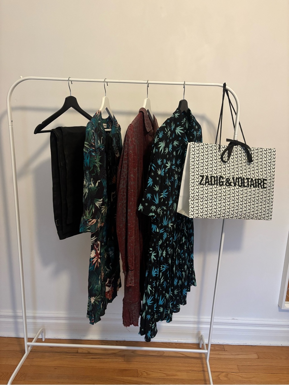 Zadig & Voltaire Black Mini Dress with Teal Botanical Print